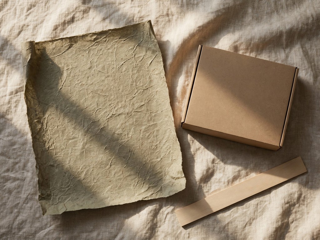 Plain box beside loose wrapping paper