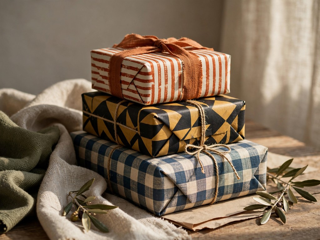 Wrapped gifts with different patterns
